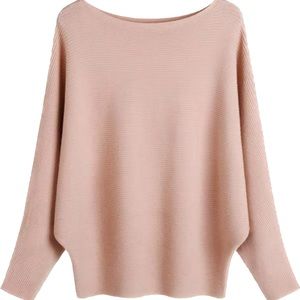 Dusty rose boat neck batwing dolman sweater.  Figure flattering. Size large.